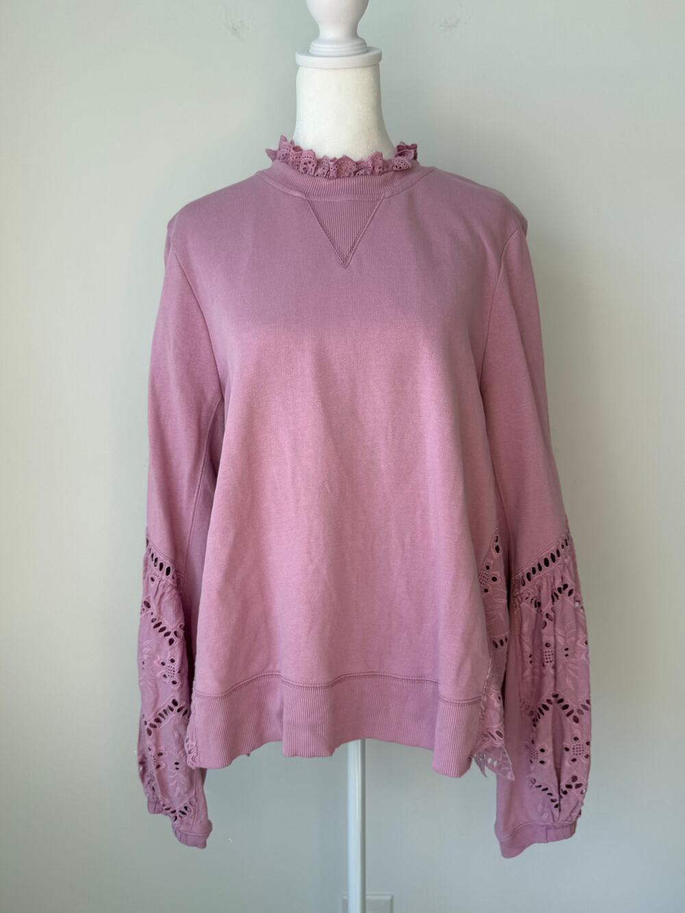 Anthropologie Forever That Girl Eyelet Sleeve Sweatshirt